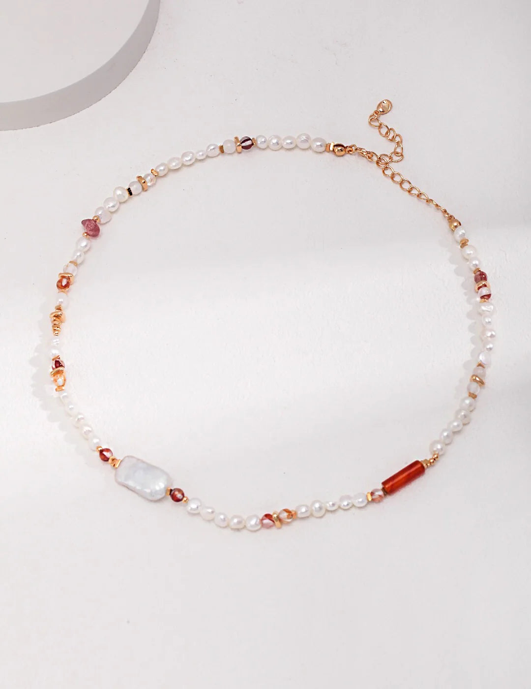 Strawberry Quartz with Baroque Pearl Necklace