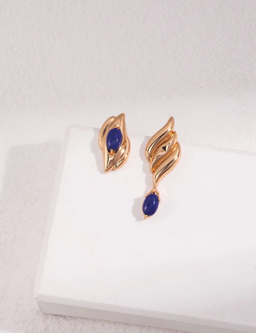 Natural Lapis Lazuli Asymmetrical Earrings