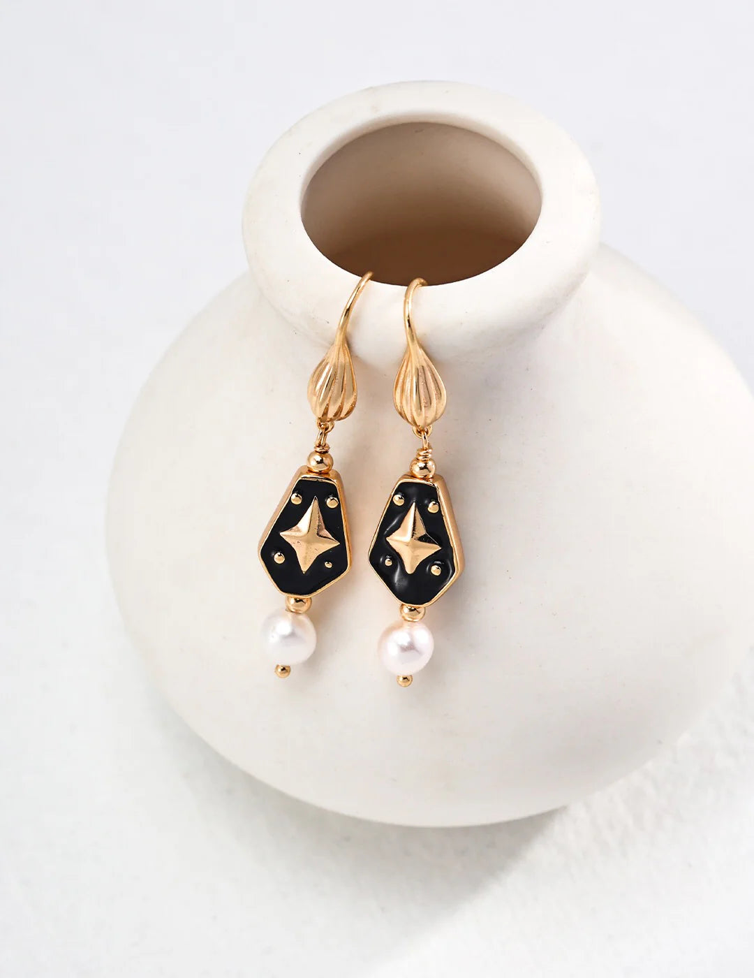 Enamel Drop Pearl Earrings