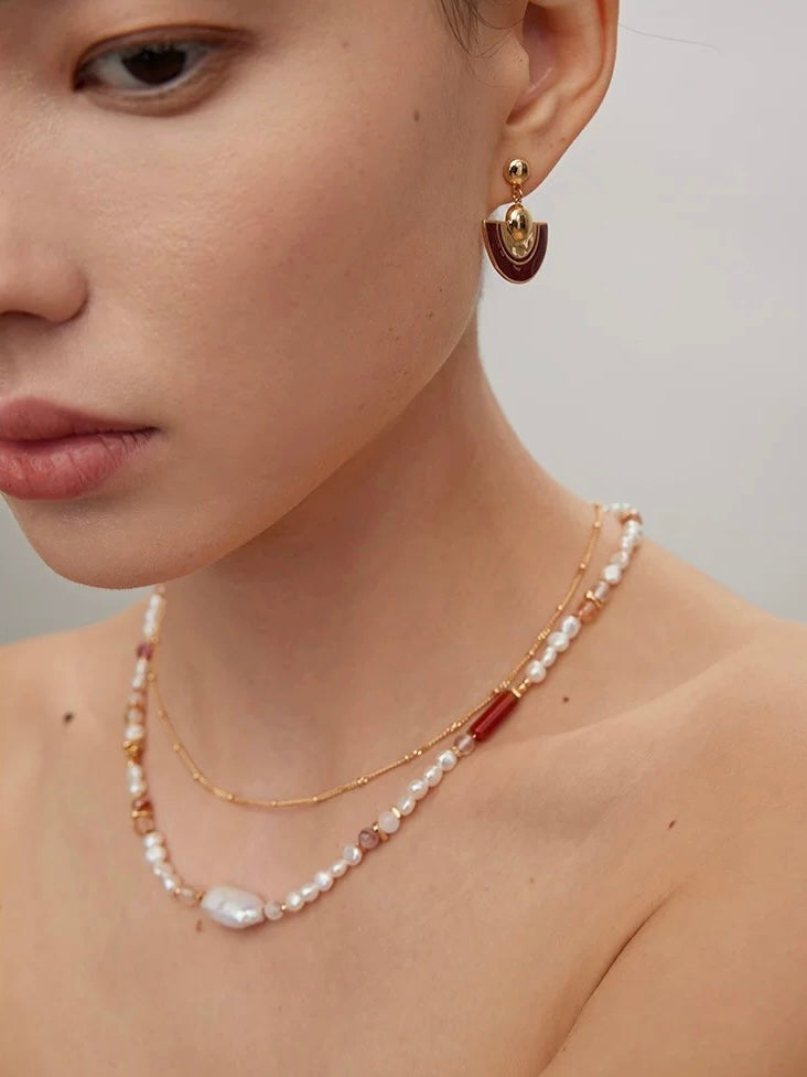 Strawberry Quartz with Baroque Pearl Necklace