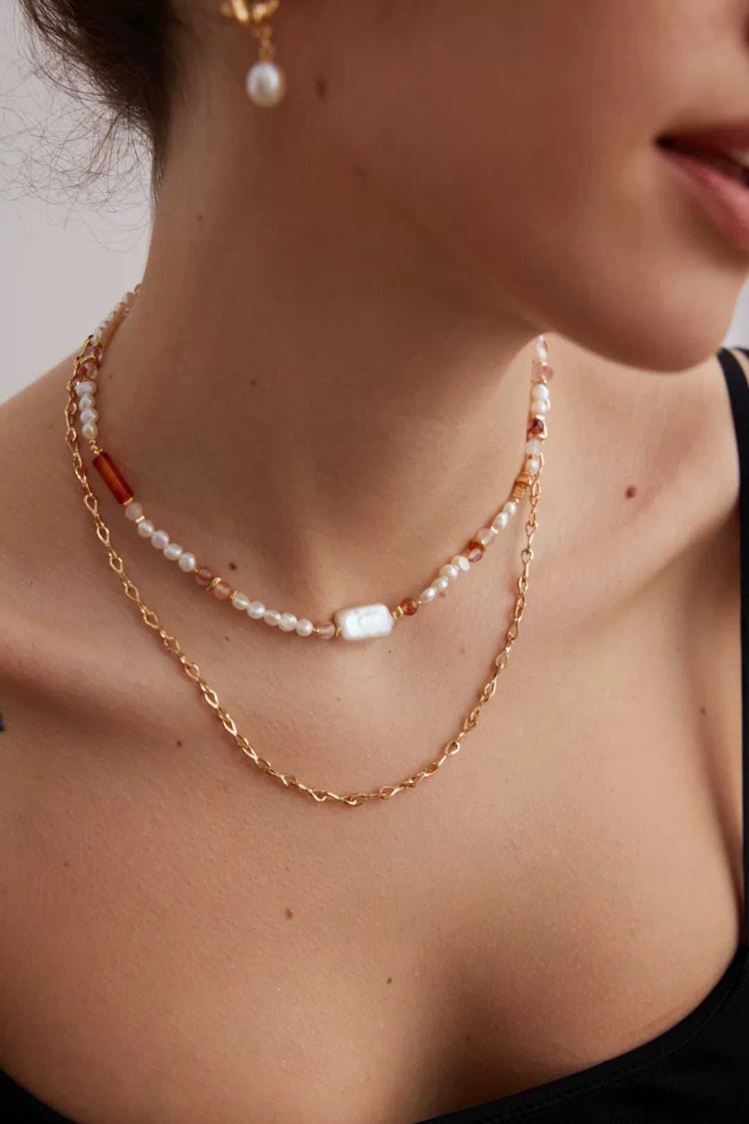 Strawberry Quartz with Baroque Pearl Necklace