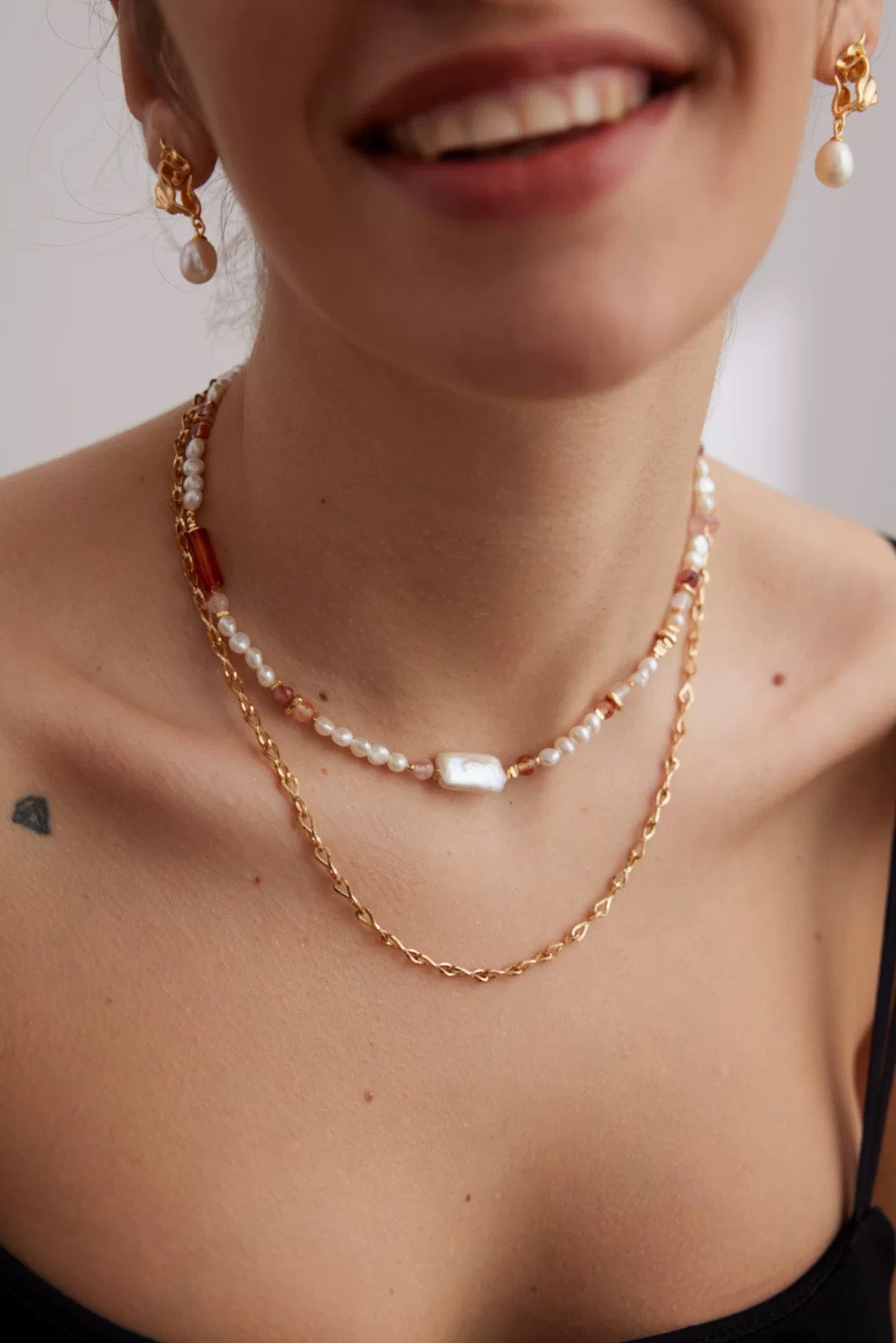 Strawberry Quartz with Baroque Pearl Necklace