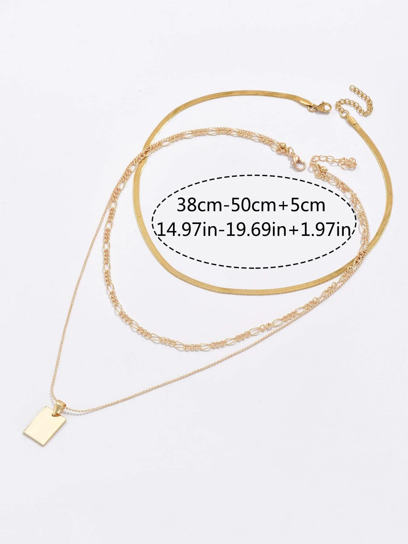 2Pcs Rectangle Pendant Layered Necklace