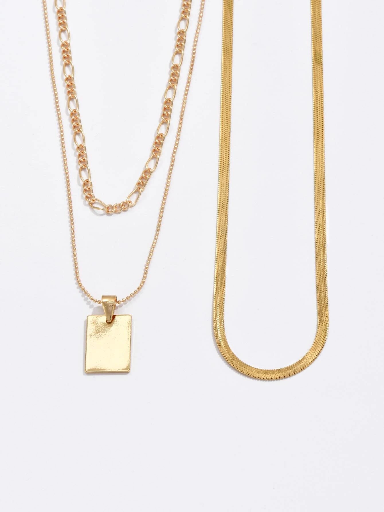 2Pcs Rectangle Pendant Layered Necklace