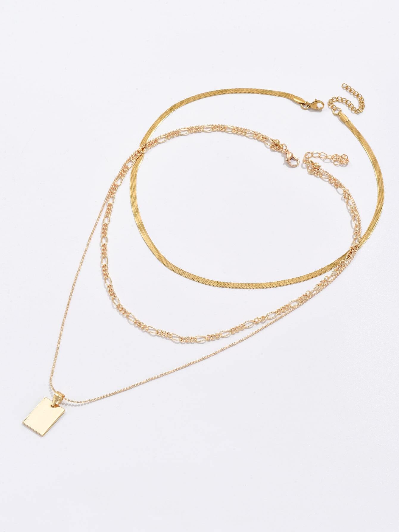 2Pcs Rectangle Pendant Layered Necklace